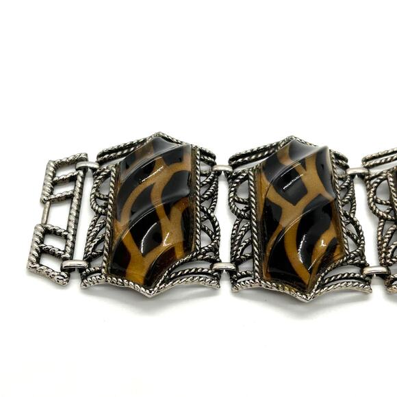 Vintage MCM Faux Tortoise Shell Chunky Lucite Bracelet - Picture 2 of 10